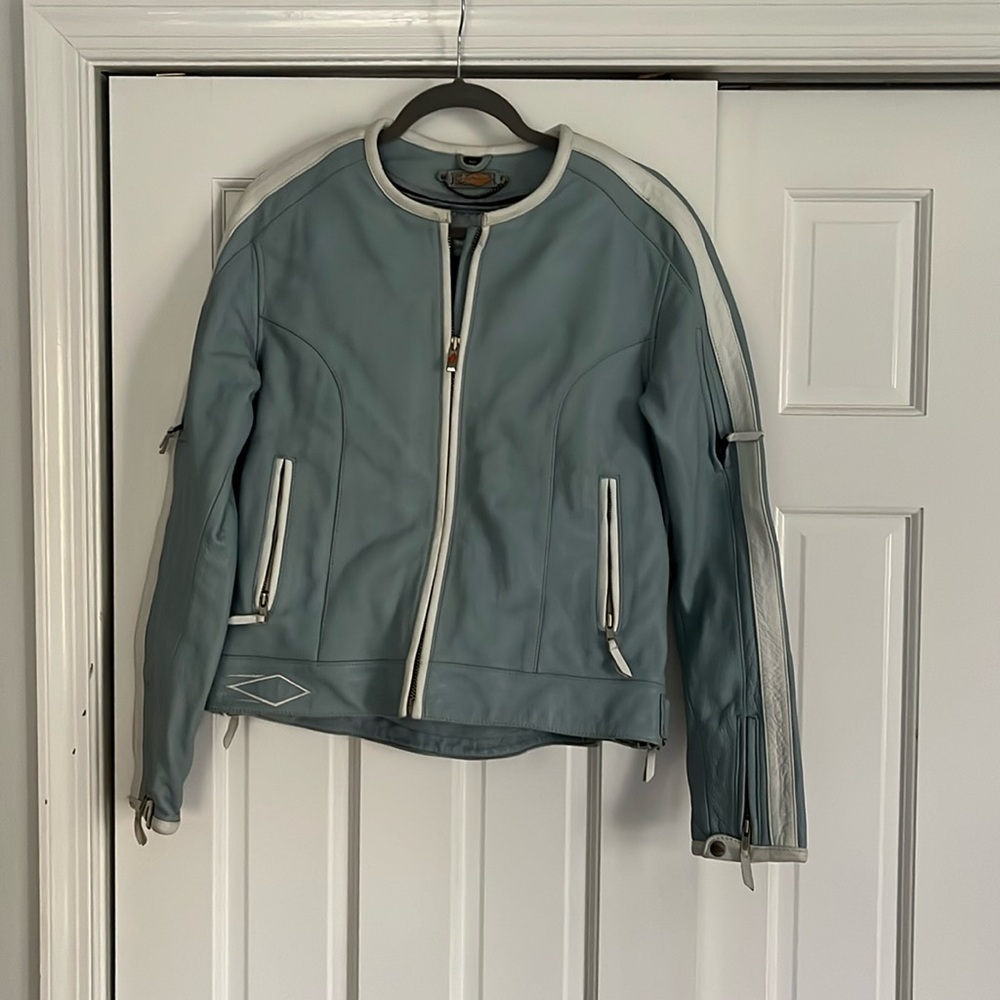 Power Trip Leather Jacket Baby Blue